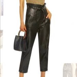 MARISSA WEBB CROP black LEATHER HIGH WAIST TIE PANTS WITH ANKLE ZIPPERS size 4/6